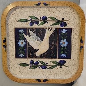 Vintage Libba Jones Metal 14" by 14" Decorative Tray. Dove of Peace